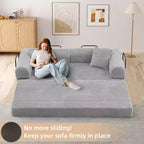 MooxvMoo Divano Letto Convertibile 4-in-1 Queen Size, Futon Pieghevole in Velluto a Coste con Telaio Fisso e Cuscino, per Soggiorno, Camera da Letto, Appartamento