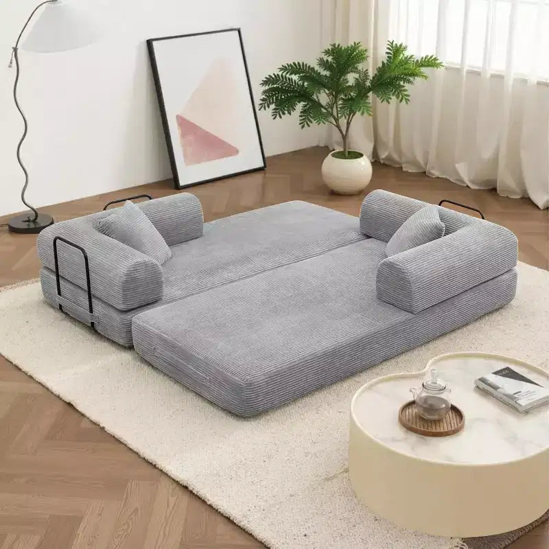MooxvMoo Divano Letto Convertibile 4-in-1 Queen Size, Futon Pieghevole in Velluto a Coste con Telaio Fisso e Cuscino, per Soggiorno, Camera da Letto, Appartamento