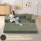 MooxvMoo Divano Letto Convertibile 4-in-1 Queen Size, Futon Pieghevole in Velluto a Coste con Telaio Fisso e Cuscino, per Soggiorno, Camera da Letto, Appartamento
