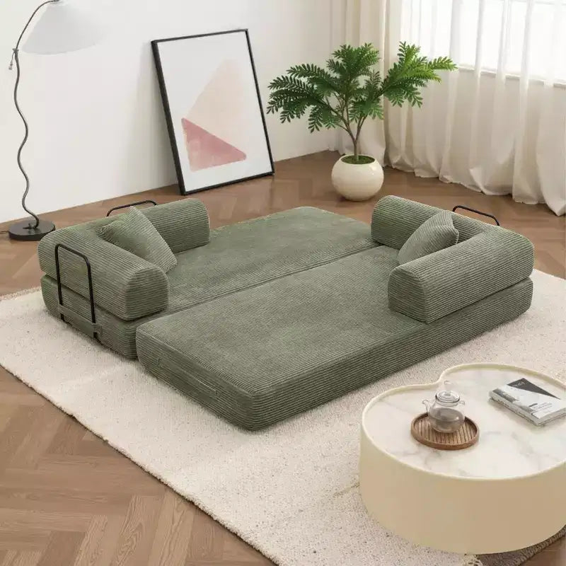 MooxvMoo Divano Letto Convertibile 4-in-1 Queen Size, Futon Pieghevole in Velluto a Coste con Telaio Fisso e Cuscino, per Soggiorno, Camera da Letto, Appartamento