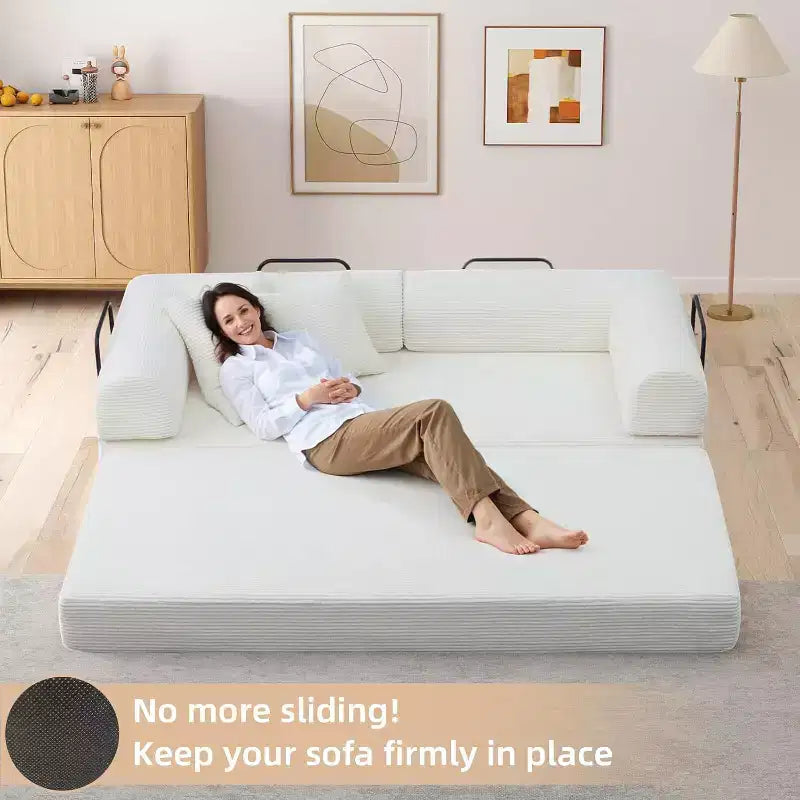 MooxvMoo Divano Letto Convertibile 4-in-1 Queen Size, Futon Pieghevole in Velluto a Coste con Telaio Fisso e Cuscino, per Soggiorno, Camera da Letto, Appartamento