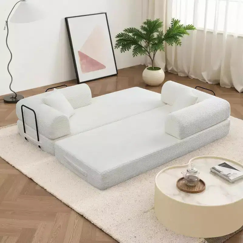 MooxvMoo Divano Letto Convertibile 4-in-1 Queen Size, Futon Pieghevole in Velluto a Coste con Telaio Fisso e Cuscino, per Soggiorno, Camera da Letto, Appartamento