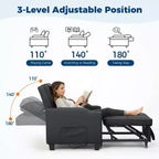 Canapé-lit inclinable convertible avec oreiller lombaire de massage vibrant, fauteuil de canapé multifonction en cuir PU, chaise longue