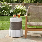 Christopher Knight Home Rin Modern Patio Lightweight Concrete Side Table with Retro Woven Rope and Fan-Base