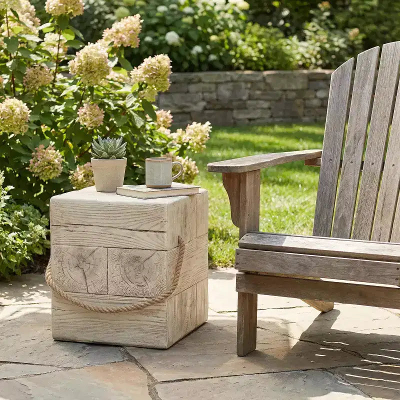 Christopher Knight Home Ryota Rustic Square Patio Lightweight Concrete Side Table with Braided Cord