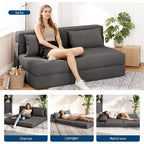 Canapé-lit et fauteuil pliant 4-en-1 Acekool, couchage convertible avec design capitonné, dossier réglable et oreiller pour salon, chambre d'amis