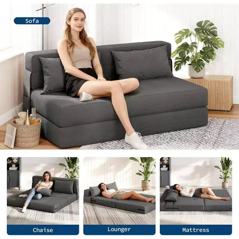 Acekool Divano Letto e Poltrona Pieghevole 4 in 1, Trasformabile con Design Trapuntato, Schienale Regolabile e Cuscino per Soggiorno, Camera degli Ospiti