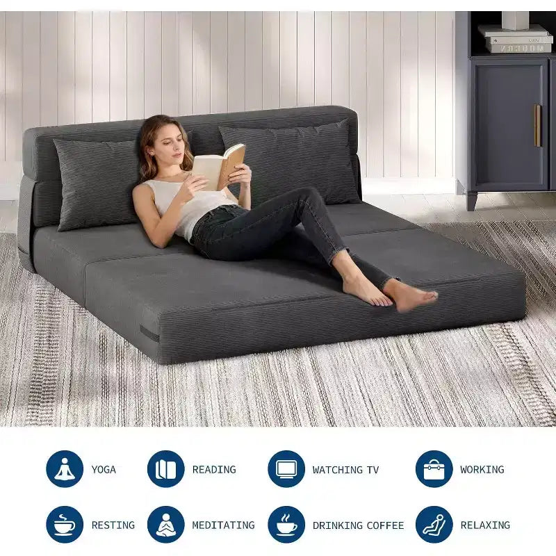 Acekool Divano Letto e Poltrona Pieghevole 4 in 1, Trasformabile con Design Trapuntato, Schienale Regolabile e Cuscino per Soggiorno, Camera degli Ospiti