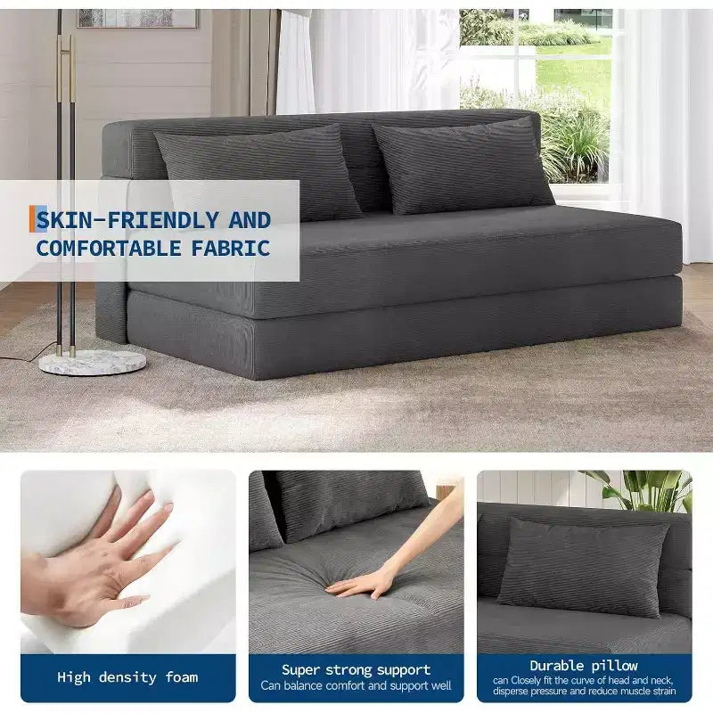Canapé-lit et fauteuil pliant 4-en-1 Acekool, couchage convertible avec design capitonné, dossier réglable et oreiller pour salon, chambre d'amis