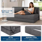 Canapé-lit et fauteuil pliant 4-en-1 Acekool, couchage convertible avec design capitonné, dossier réglable et oreiller pour salon, chambre d'amis
