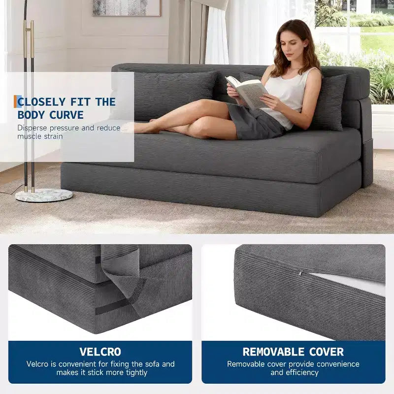 Canapé-lit et fauteuil pliant 4-en-1 Acekool, couchage convertible avec design capitonné, dossier réglable et oreiller pour salon, chambre d'amis