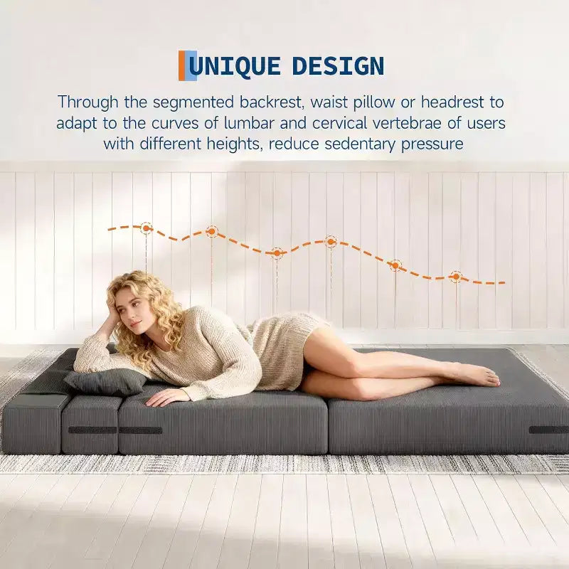 Canapé-lit et fauteuil pliant 4-en-1 Acekool, couchage convertible avec design capitonné, dossier réglable et oreiller pour salon, chambre d'amis