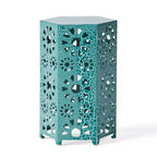 TUYOHW Table d'appoint d'extérieur hexagonale avec motif ajouré en dégradé, petite table de patio avec motif soleil pour jardin, balcon, porche