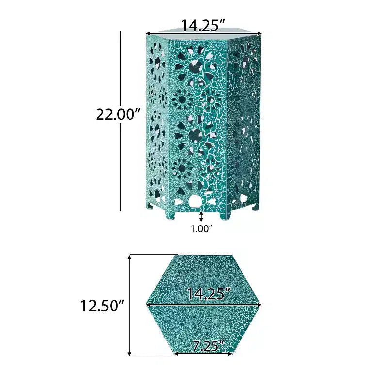 TUYOHW Table d'appoint d'extérieur hexagonale avec motif ajouré en dégradé, petite table de patio avec motif soleil pour jardin, balcon, porche