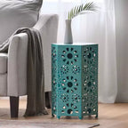 TUYOHW Table d'appoint d'extérieur hexagonale avec motif ajouré en dégradé, petite table de patio avec motif soleil pour jardin, balcon, porche