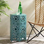 TUYOHW Table d'appoint d'extérieur hexagonale avec motif ajouré en dégradé, petite table de patio avec motif soleil pour jardin, balcon, porche