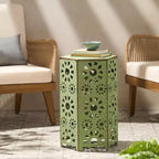 TUYOHW Table d'appoint d'extérieur hexagonale avec motif ajouré en dégradé, petite table de patio avec motif soleil pour jardin, balcon, porche