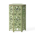 TUYOHW Table d'appoint d'extérieur hexagonale avec motif ajouré en dégradé, petite table de patio avec motif soleil pour jardin, balcon, porche