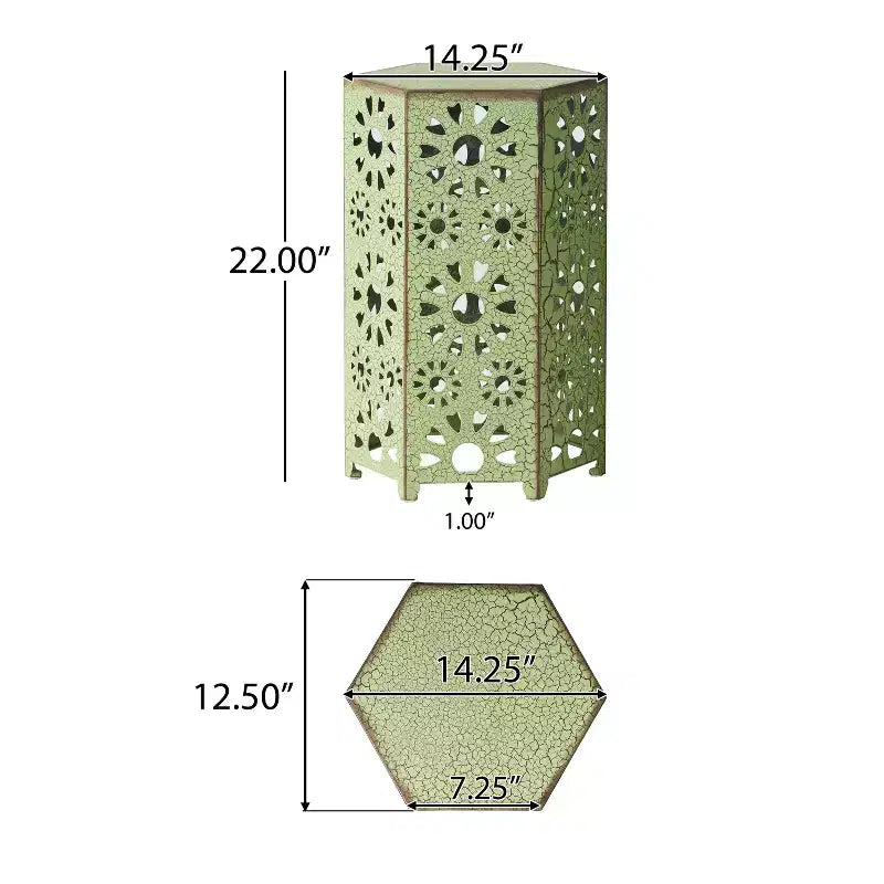 TUYOHW Table d'appoint d'extérieur hexagonale avec motif ajouré en dégradé, petite table de patio avec motif soleil pour jardin, balcon, porche