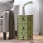 TUYOHW Table d'appoint d'extérieur hexagonale avec motif ajouré en dégradé, petite table de patio avec motif soleil pour jardin, balcon, porche