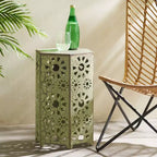 TUYOHW Table d'appoint d'extérieur hexagonale avec motif ajouré en dégradé, petite table de patio avec motif soleil pour jardin, balcon, porche