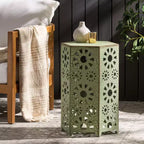 TUYOHW Table d'appoint d'extérieur hexagonale avec motif ajouré en dégradé, petite table de patio avec motif soleil pour jardin, balcon, porche