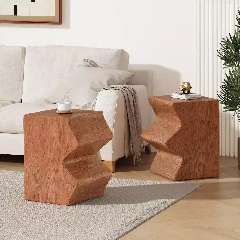 TUYOHW Lot de 2 tables d'appoint d'extérieur, design unique, table d'appoint combinée de patio avec plateau rectangulaire, table polyvalente pour jardin, balcon, porche