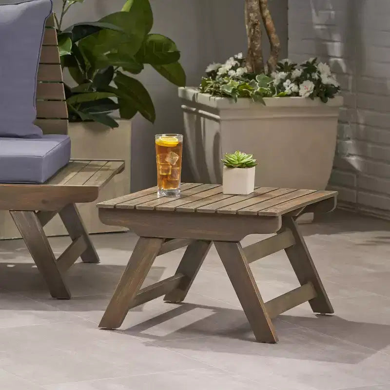 TUYOHW Table d'appoint extérieure en bois Petite table avec plateau à lattes Table d'appoint carrée de patio avec cadre robuste Table basse pour jardin, balcon, porche