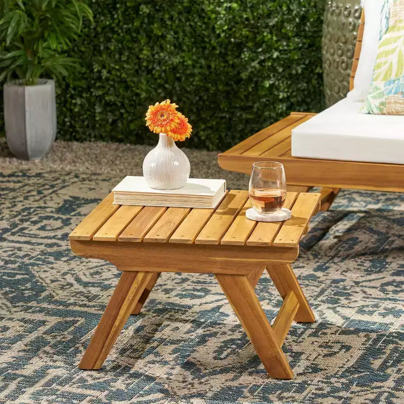 TUYOHW Table d'appoint extérieure en bois Petite table avec plateau à lattes Table d'appoint carrée de patio avec cadre robuste Table basse pour jardin, balcon, porche