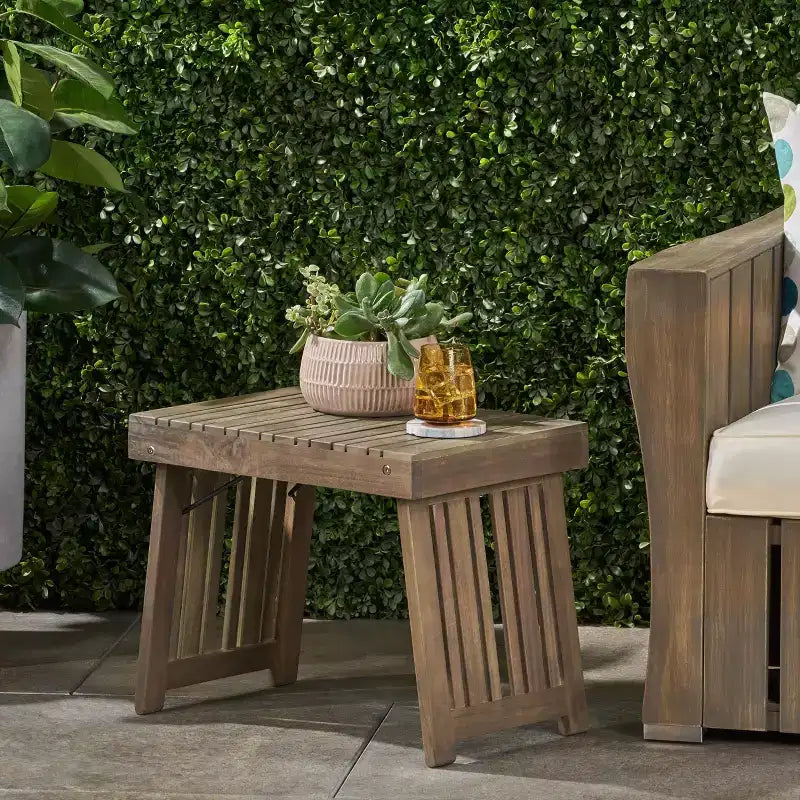 TUYOHW Table d'appoint d'extérieur en bois, table pliante avec plateau à lattes, table d'appoint rectangulaire de patio avec cadre robuste, table basse pour jardin, balcon, porche