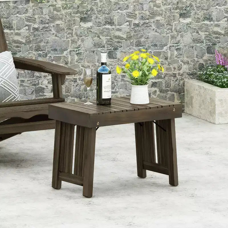 TUYOHW Table d'appoint d'extérieur en bois, table pliante avec plateau à lattes, table d'appoint rectangulaire de patio avec cadre robuste, table basse pour jardin, balcon, porche