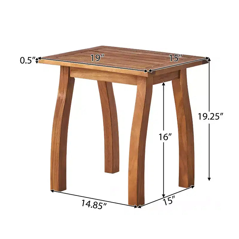 TUYOHW Table d'appoint d'extérieur en bois avec plateau à lattes, table d'appoint de patio avec pieds incurvés, petite table basse d'extérieur pour jardin, balcon, porche
