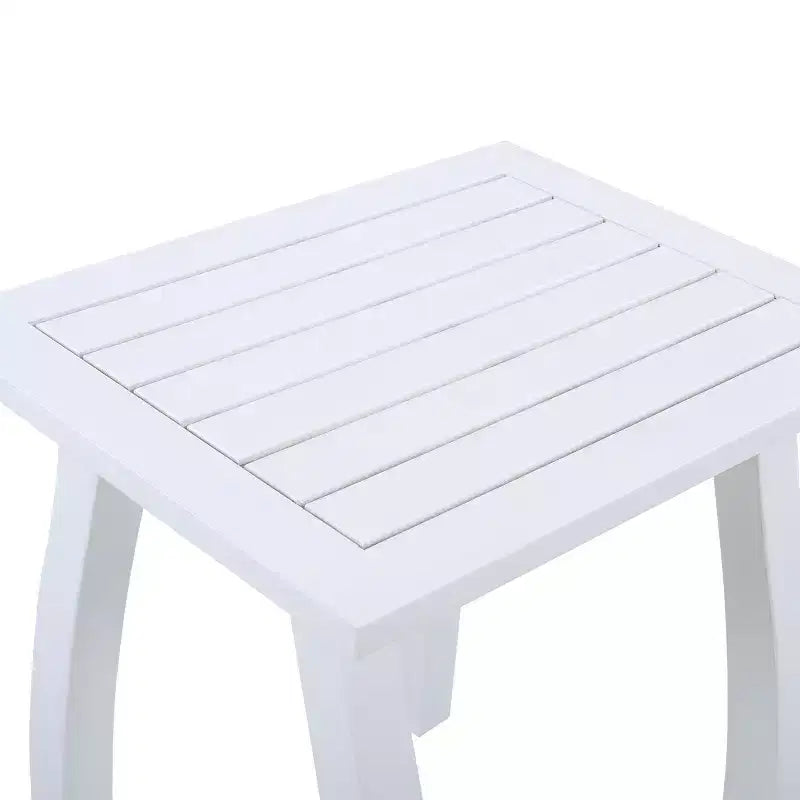 TUYOHW Table d'appoint d'extérieur en bois avec plateau à lattes, table d'appoint de patio avec pieds incurvés, petite table basse d'extérieur pour jardin, balcon, porche