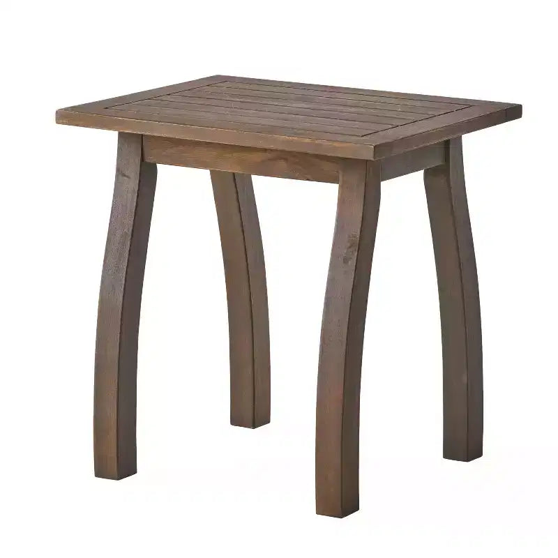TUYOHW Table d'appoint d'extérieur en bois avec plateau à lattes, table d'appoint de patio avec pieds incurvés, petite table basse d'extérieur pour jardin, balcon, porche