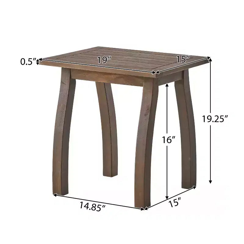 TUYOHW Table d'appoint d'extérieur en bois avec plateau à lattes, table d'appoint de patio avec pieds incurvés, petite table basse d'extérieur pour jardin, balcon, porche