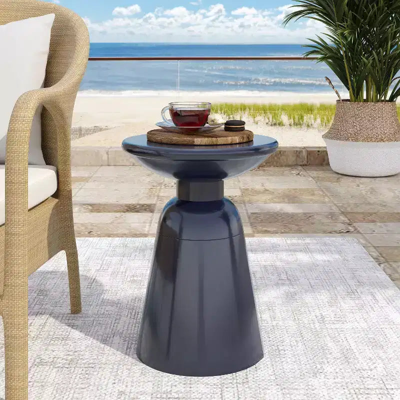 TUYOHW 15 Tavolino Moderno da Esterno con Design Circolare, Tavolino Laterale in Metallo per Patio Elegante, Tavolino da Caffè Piccolo per Giardino, Balcone, Portico