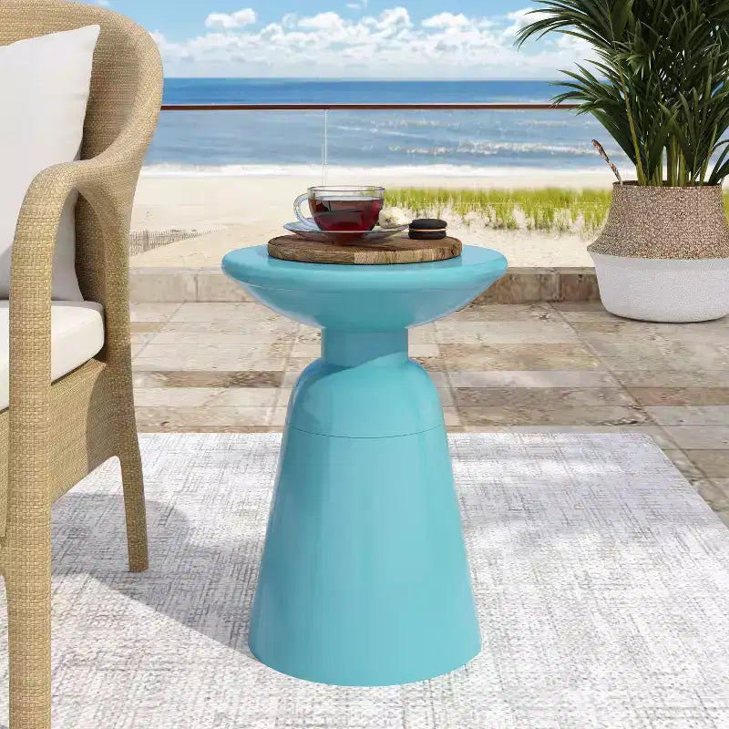 TUYOHW 15 Tavolino Moderno da Esterno con Design Circolare, Tavolino Laterale in Metallo per Patio Elegante, Tavolino da Caffè Piccolo per Giardino, Balcone, Portico