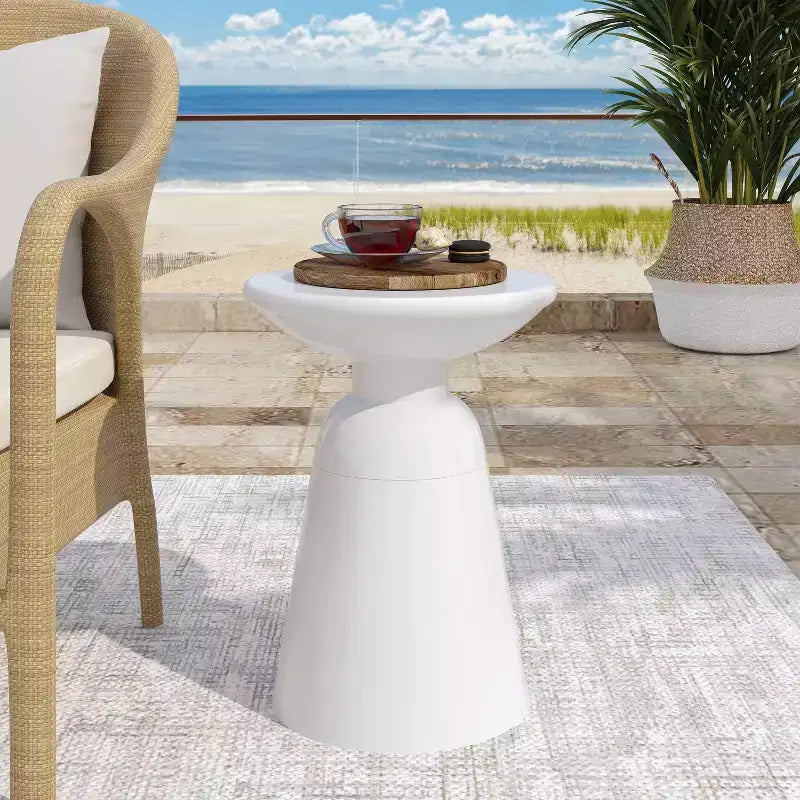 TUYOHW 15 Tavolino Moderno da Esterno con Design Circolare, Tavolino Laterale in Metallo per Patio Elegante, Tavolino da Caffè Piccolo per Giardino, Balcone, Portico