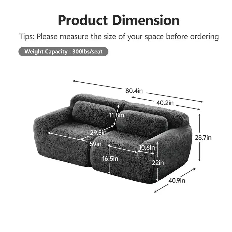 Divano modulare a 2 posti, morbido tessuto felpato, fondo antiscivolo, spugna HD 32D, nessun montaggio, design ergonomico, con cuscini decorativi per soggiorni