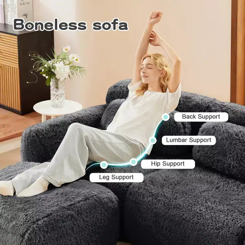 Divano modulare a 2 posti, morbido tessuto felpato, fondo antiscivolo, spugna HD 32D, nessun montaggio, design ergonomico, con cuscini decorativi per soggiorni
