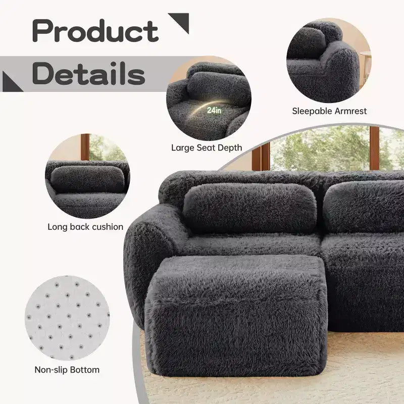 Divano modulare a 2 posti, morbido tessuto felpato, fondo antiscivolo, spugna HD 32D, nessun montaggio, design ergonomico, con cuscini decorativi per soggiorni