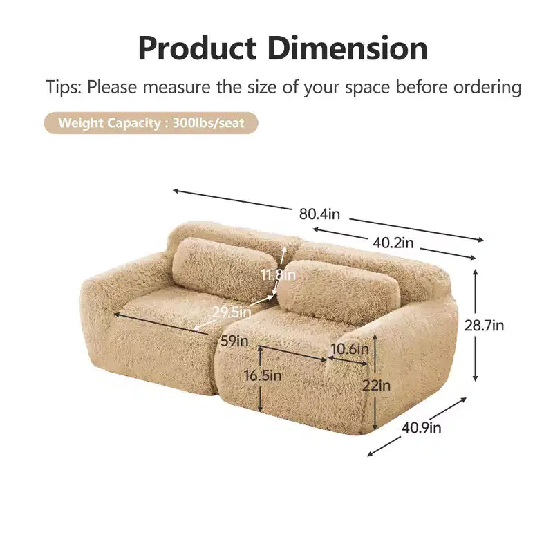Divano modulare a 2 posti, morbido tessuto felpato, fondo antiscivolo, spugna HD 32D, nessun montaggio, design ergonomico, con cuscini decorativi per soggiorni