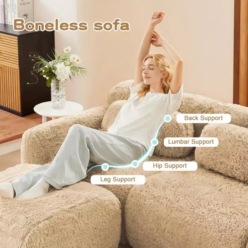 Divano modulare a 2 posti, morbido tessuto felpato, fondo antiscivolo, spugna HD 32D, nessun montaggio, design ergonomico, con cuscini decorativi per soggiorni