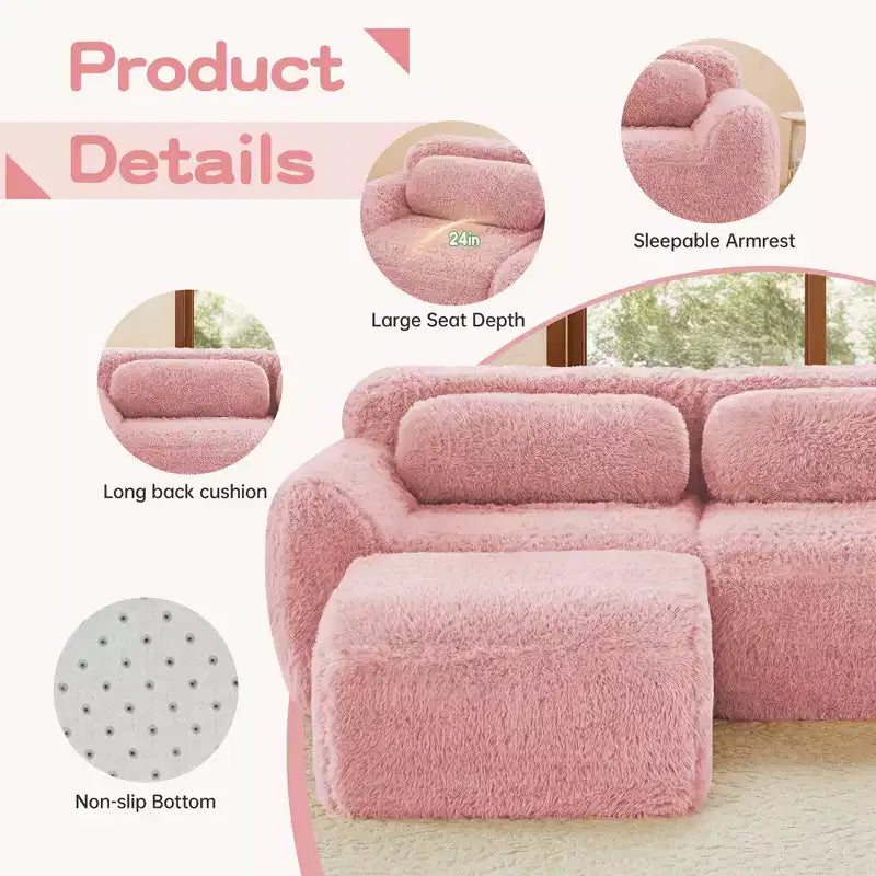 Divano modulare a 2 posti, morbido tessuto felpato, fondo antiscivolo, spugna HD 32D, nessun montaggio, design ergonomico, con cuscini decorativi per soggiorni