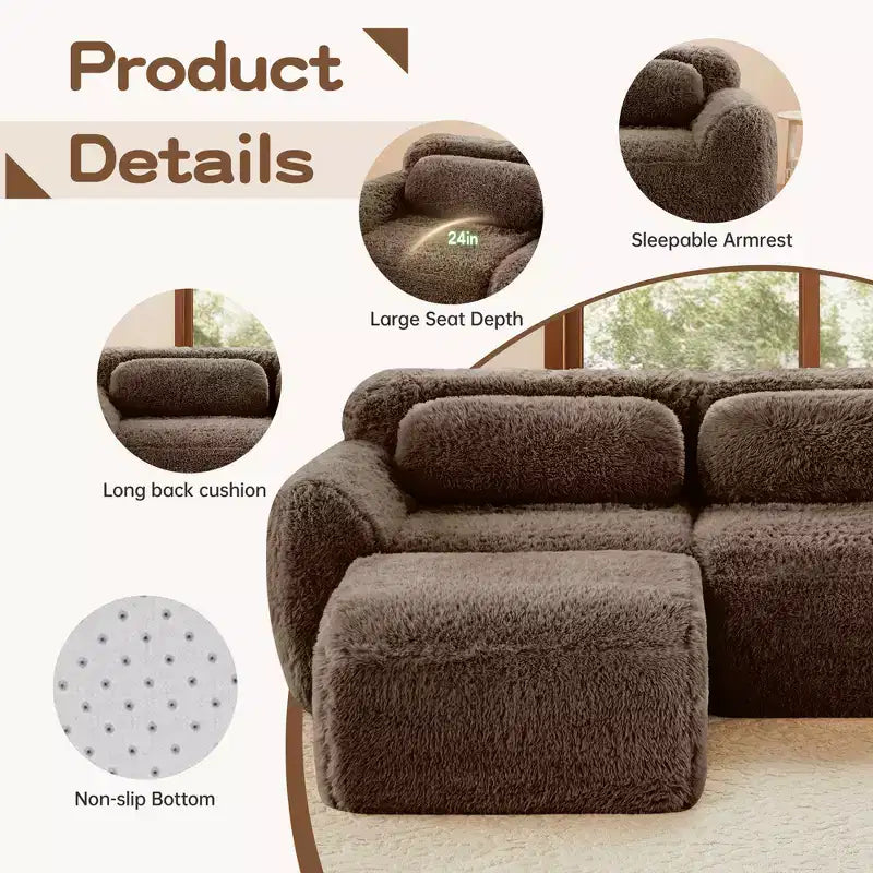 Divano modulare a 2 posti, morbido tessuto felpato, fondo antiscivolo, spugna HD 32D, nessun montaggio, design ergonomico, con cuscini decorativi per soggiorni