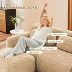 Canapé en peluche douce désossé de 149 pouces, éponge HD 32D, conception ergonomique, emballage sous vide, combinaison libre, connexion par boucle pour chambre/bureau/home cinéma