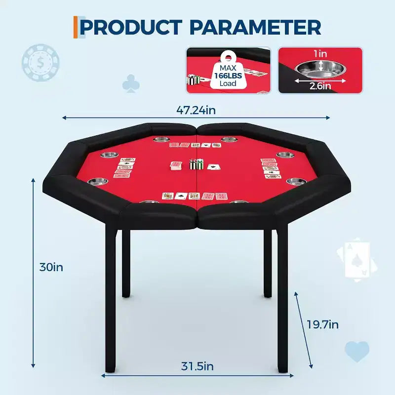 Tavolo da poker da 48 pollici, Tavolo da poker pieghevole da 8 giocatori Texas Hold'em con binari imbottiti e portabicchieri, Tavolo da gioco portatile per feste in casa e serate di gioco