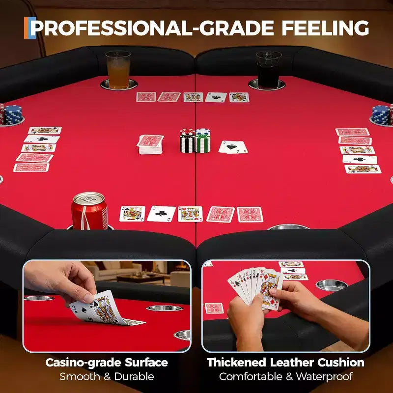 Tavolo da poker da 48 pollici, Tavolo da poker pieghevole da 8 giocatori Texas Hold'em con binari imbottiti e portabicchieri, Tavolo da gioco portatile per feste in casa e serate di gioco