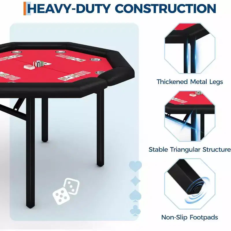 Tavolo da poker da 48 pollici, Tavolo da poker pieghevole da 8 giocatori Texas Hold'em con binari imbottiti e portabicchieri, Tavolo da gioco portatile per feste in casa e serate di gioco