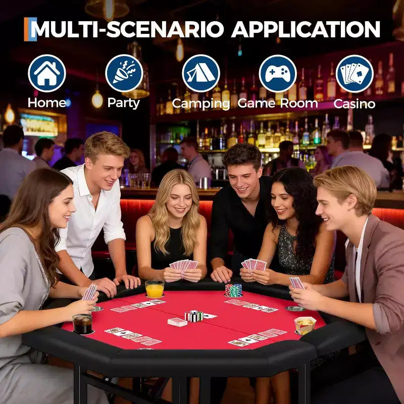 Tavolo da poker da 48 pollici, Tavolo da poker pieghevole da 8 giocatori Texas Hold'em con binari imbottiti e portabicchieri, Tavolo da gioco portatile per feste in casa e serate di gioco